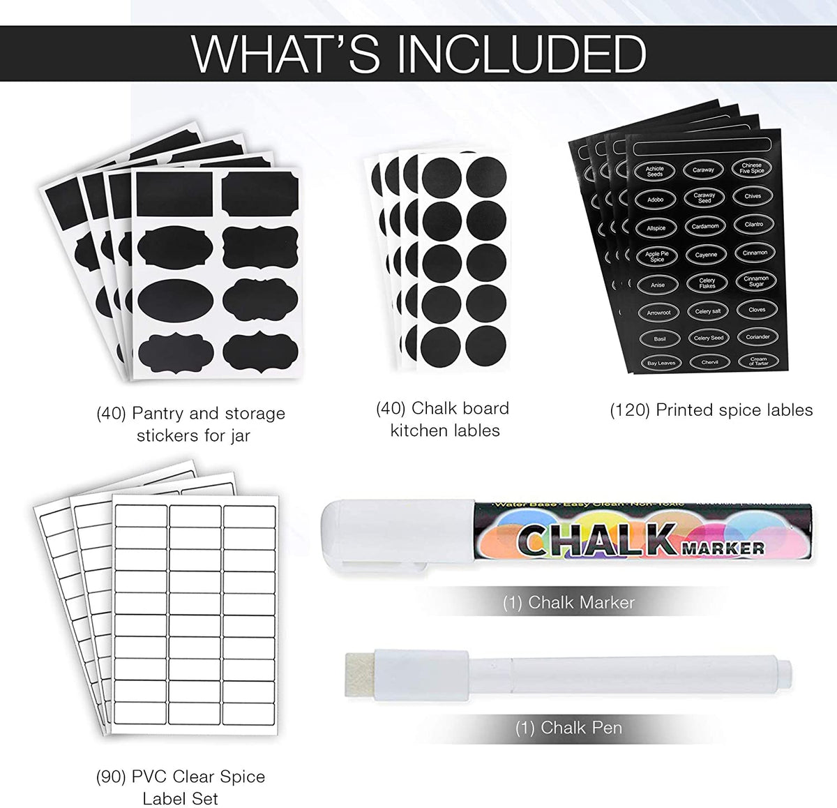 173 Chalkboard Label Stickers with 2 Chalk Markers Pen, Black Chalk Labels  for Mason Jars, Pantry Containers, Glass Bottles, Kitchen Food Spice